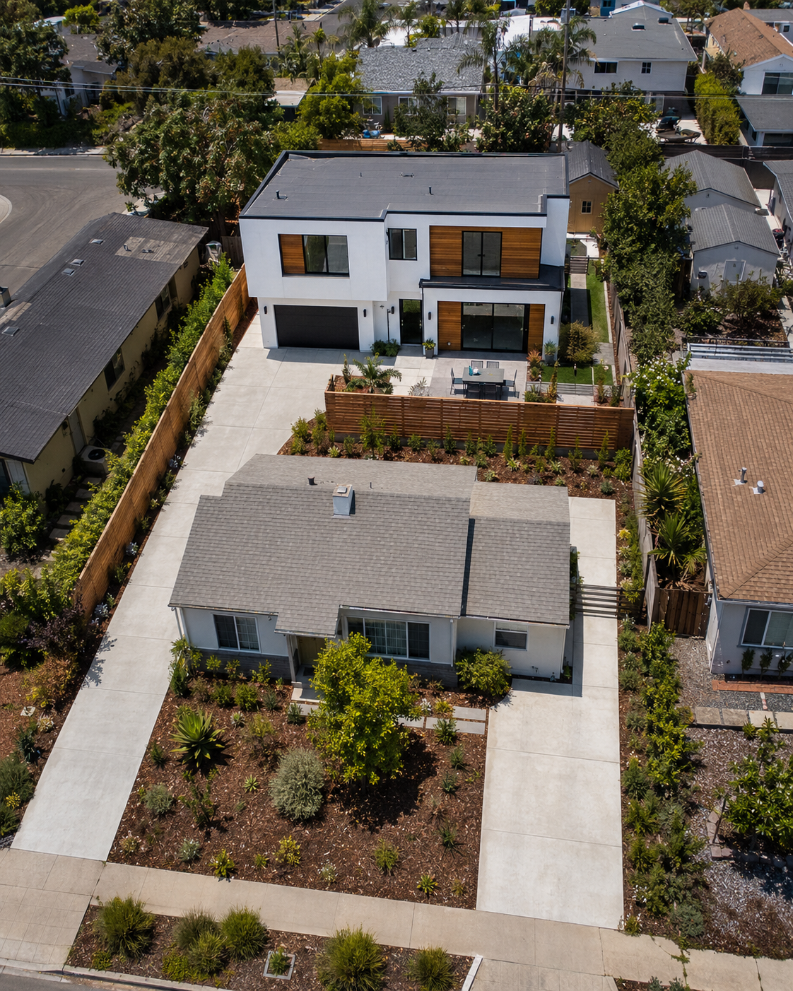 SB9 urban lot split with two parcels and two homes, San Diego