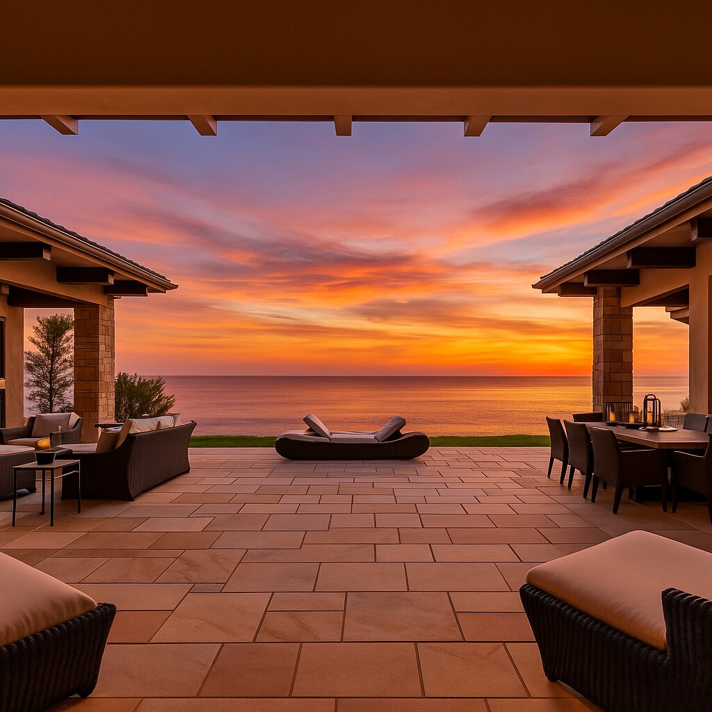 Custom home design study at sunset